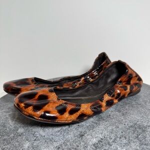 Tory Burch Eddie Leopard Print Patent Leather Ballet Flats 6.5